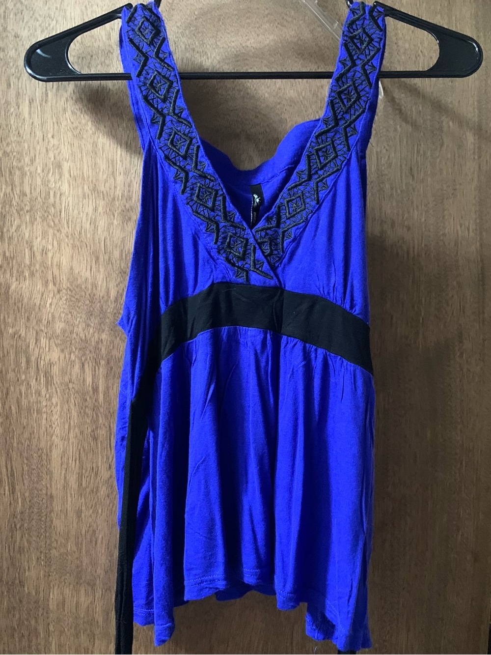 Cobalt Blue Vintage Y2K Babydoll Tank w/ Embroidered V-Neck and Empire Waistband